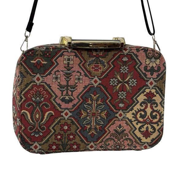 Handbags - Vintage 80s 90s Y2K Needlepoint Tapestry Purse Handbag Structured Travel Case